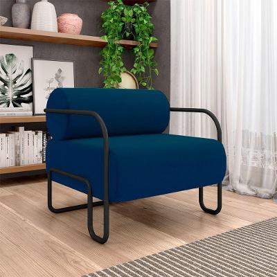 Poltrona Decorativa Sala De Estar Polatsk Base Industrial De Ferro Veludo Azul G33