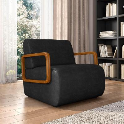 Poltrona Decorativa Sala De Estar Odessa Braços Em Madeira Pu Preto G33