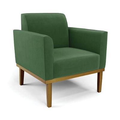 Poltrona Decorativa Pés Fixo Em Madeira Castanho Suede Verde
