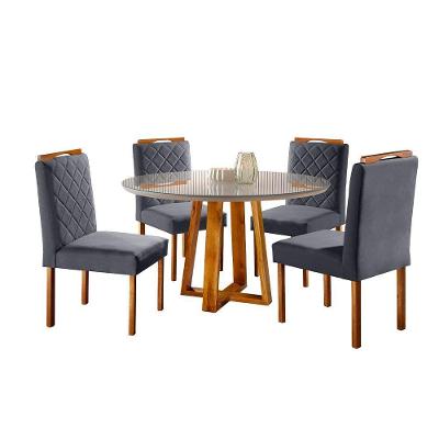 Conjunto Cristal Mesa 1m E 4 Cadeiras Maciça Móveis Mundial Mel/off-white/cinza Profundo
