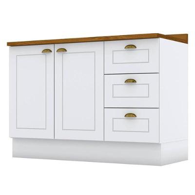 Balcão De Cozinha 120 Cm Nova York Branco Com Tampo Nature - Henn