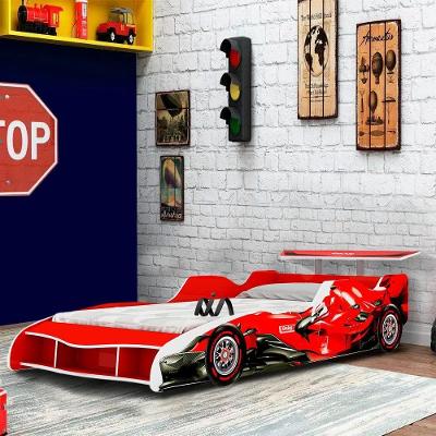 Cama Carro Montessori Solteiro Com Colchão F1 Vermelho Erin Jm Móveis