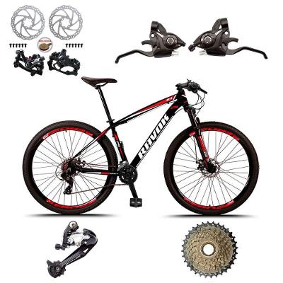 Bicicleta Aro 29 Alumínio Freio A Disco 27 Velocidades Alavanca Cor:azul E Rosa;tamanho:17"
