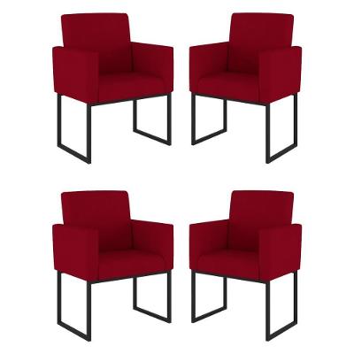 Kit 04 Cadeiras Poltrona Decorativa Para Sala Quarto Preto Cor: Vermelho