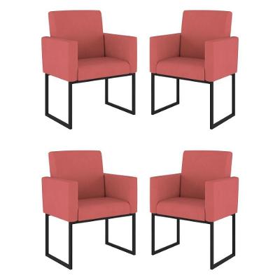 Kit 04 Cadeiras Poltrona Decorativa Para Sala Quarto Preto Cor: Rosa
