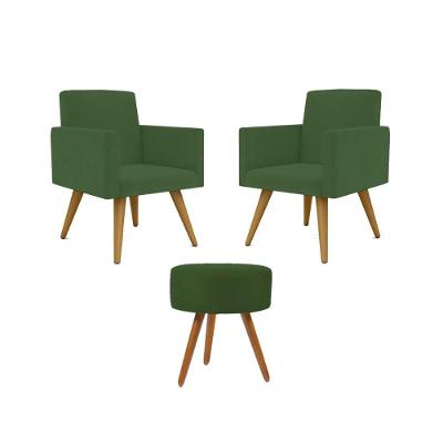 Jogo 02 Poltronas Decorativas + Puff Redondo Oferta Cor: Verde