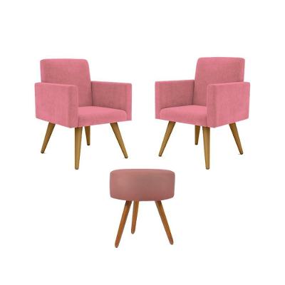 Jogo 02 Poltronas Decorativas + Puff Redondo Oferta Cor: Rosa