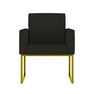 Cadeira Poltrona Moderna Com Base De Ferro Dourado Reforçada Cor: Preto