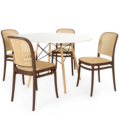 Conjunto Mesa De Jantar Redonda Eiffel Branca 120cm Com 4 Cadeiras Roma - Marrom