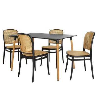 Conjunto Mesa De Jantar Retangular Eiffel Preta 120x80cm Com 4 Cadeiras Roma - Preto