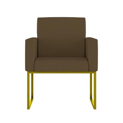 Cadeira Poltrona Com Base De Ferro Courino Dourada Reforçada Cor: Marrom