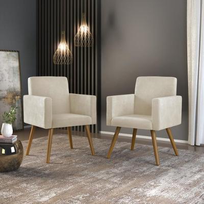 Kit 2 Poltronas Nina Decorativa Suede Bege Balaqui Decor Cor: Bege