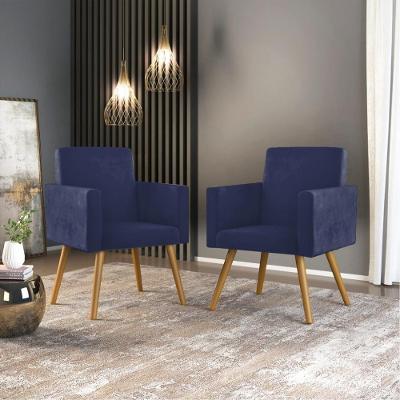 Kit 2 Poltronas Decorativa Nina Suede Azul Marinho Cor: Azul Marinho