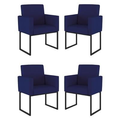 Kit 04 Cadeiras Poltrona Decorativa Para Sala Quarto Preto Cor: Azul Marinho