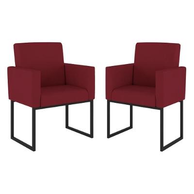 Kit 02 Cadeiras Poltrona Decorativa Sala Quarto Base Preto Cor: Marsala