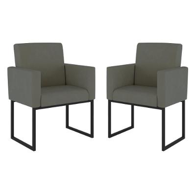 Kit 02 Cadeiras Poltrona Decorativa Sala Quarto Base Preto Cor: Cinza