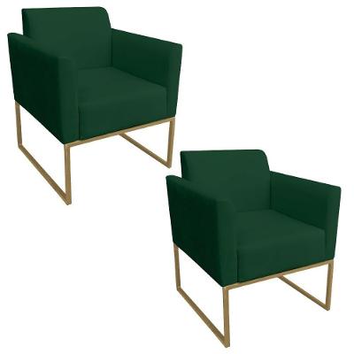 Kit 2 Poltronas Base Industrial Dourada Maressa S23 Suede Verde Ibiza