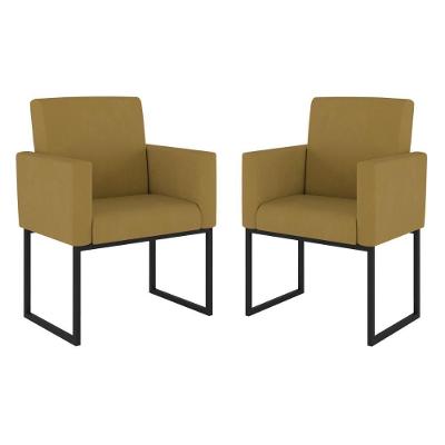Kit 02 Cadeiras Poltrona Decorativa Sala Quarto Base Preto Cor: Capuccino