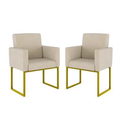 Kit 02 Cadeiras Poltrona Decorativa Sala Quarto Base Dourado Cor: Bege