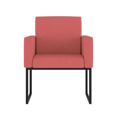 Cadeira Poltrona Moderna Com Base De Ferro Preto Reforçada Cor: Rosa