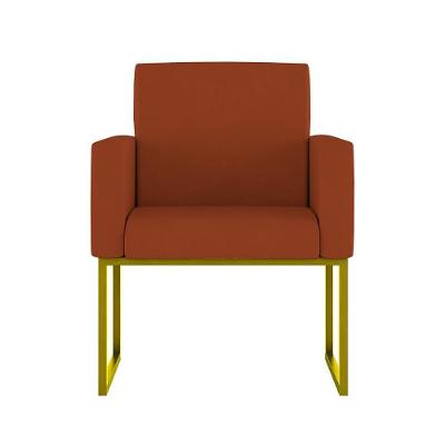 Cadeira Poltrona Moderna Com Base De Ferro Dourado Reforçada Cor: Terracota