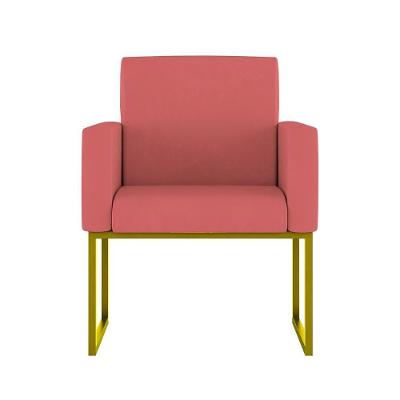 Cadeira Poltrona Moderna Com Base De Ferro Dourado Reforçada Cor: Rosa