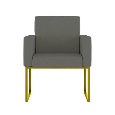 Cadeira Poltrona Moderna Com Base De Ferro Dourado Reforçada Cor: Cinza