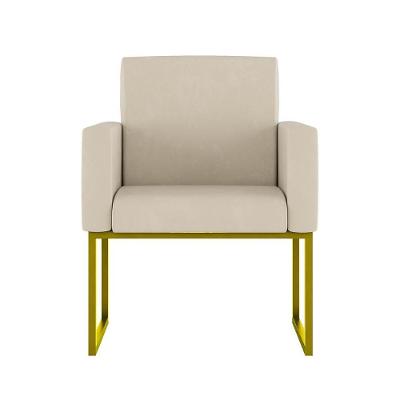 Cadeira Poltrona Moderna Com Base De Ferro Dourado Reforçada Cor:bege Bege