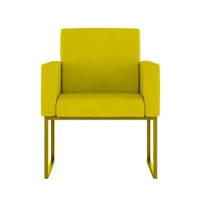 Cadeira Poltrona Moderna Com Base De Ferro Dourado Reforçada Cor: Amarelo