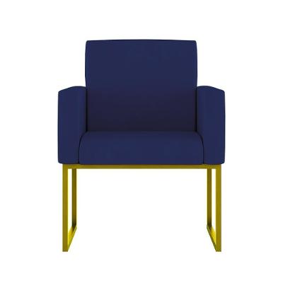 Cadeira Poltrona Moderna Com Base De Ferro Dourado Reforçada Cor:azul Marinho Azul Marinho
