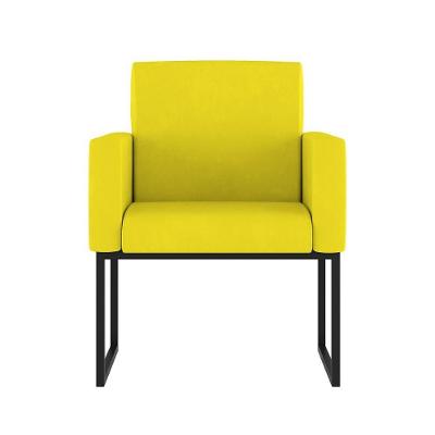 Cadeira Poltrona Moderna Com Base De Ferro Preto Reforçada Cor: Amarelo