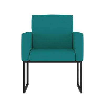 Cadeira Poltrona Moderna Com Base De Ferro Preto Reforçada Cor: Azul Turquesa
