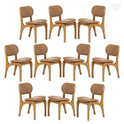 Kit 10 Cadeiras De Jantar Estofada Rafine Madeira Castanho Impermeável Marrom