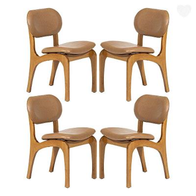 Kit 4 Cadeiras De Jantar Estofada Rafine Madeira Castanho Impermeável Marrom