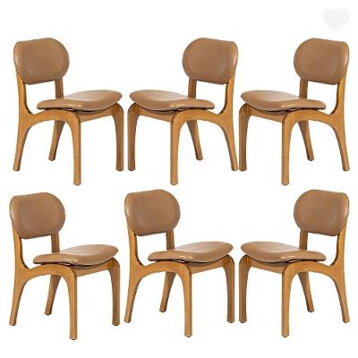 Kit 6 Cadeiras De Jantar Estofada Rafine Madeira Castanho Impermeável Marrom