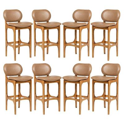 Kit 8 Banquetas Alta Estofada Rafine Madeira Castanho Impermeável Marrom