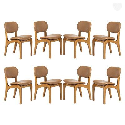 Kit 8 Cadeiras De Jantar Estofada Rafine Madeira Castanho Impermeável Marrom