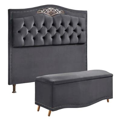 Cabeceira E Calçadeira Holanda 140cm Shop Das Cabeceiras Cinza Chumbo