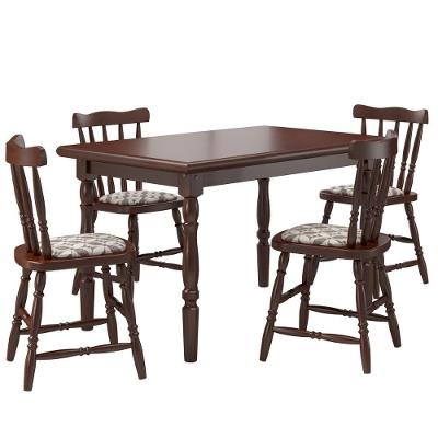 Conjunto Mesa De Jantar 125cm Com 4 Cadeiras Estofadas Multimóveis Cr50084 Castanho Castanho