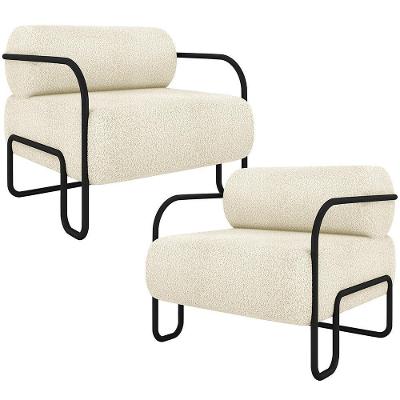 Kit 02 Poltronas Decorativa Pés Industrial Moscou K01 Bouclê Creme - Lyam Decor