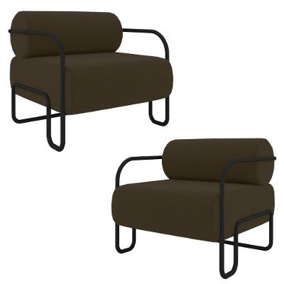 Kit 2 Poltronas Decorativas Sala De Estar Polatsk Base Industrial De Ferro Veludo Marrom G33