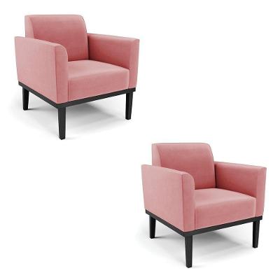 Kit 2 Poltronas Decorativas Pés Fixo Em Madeira Preto Suede Rose