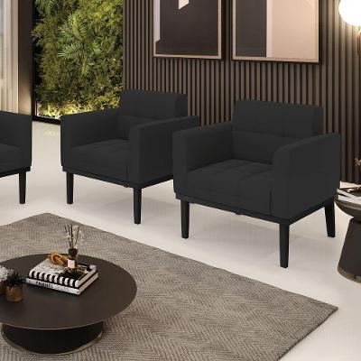 Kit 2 Poltronas Decorativas Pés Fixo Em Madeira Preto Veludo Preto