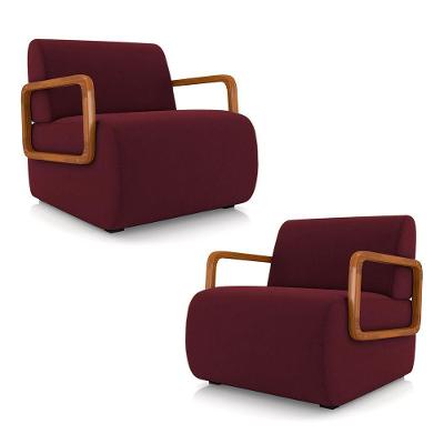 Kit 2 Poltronas Decorativa Sala De Estar Odessa Braços Em Madeira Veludo Bordô G33