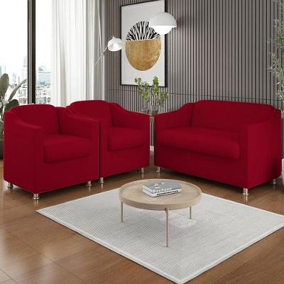 Kit 2 Poltronas Decorativa Tilla + Namoradeira Sala De Estar Cor:vermelho