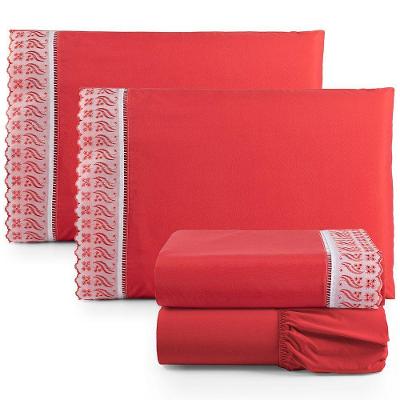 Jogo De Lençol Lese Percal 180 Fios Queen 4 Peças Barato - Vermelho