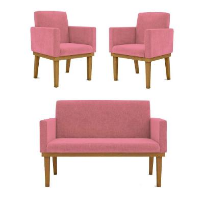 Kit Sofá Namoradeira + Poltrona Reforçada Sala De Estar Cor:rosa