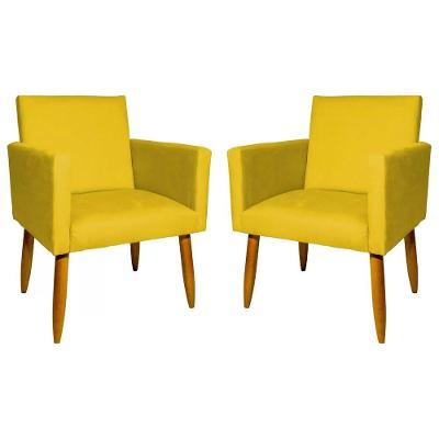 Kit 2 Poltronas Nina Sala De Estar Luxo Suede Amarelo