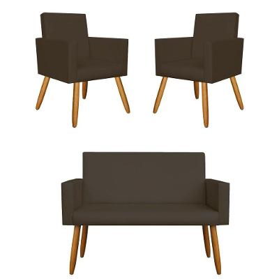 Kit Namoradeira + 2 Poltronas Decorativas Marrom