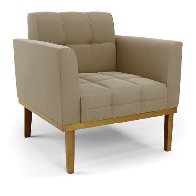 Poltrona Decorativa Pés Fixo Em Madeira Castanho Suede Nude
